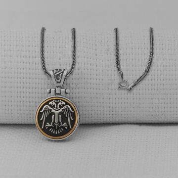 Çift Başlı Selçuklu Kartalı Ortası Dönen 925 Ayar Gümüş Kolye