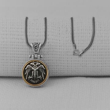 Çift Başlı Selçuklu Kartalı Ortası Dönen 925 Ayar Gümüş Kolye
