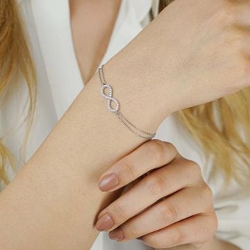 925 Ayar Gümüş Zirkon Taşlı Sonsuzluk Bayan  Bileklik