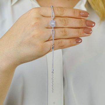 Pırlanta Tasarımlı Baget Taşlı 925 Ayar Gümüş Bileklik