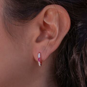 Pembe Baget Taşlı Rose Kaplama 925 Ayar Gümüş Halka Küpe