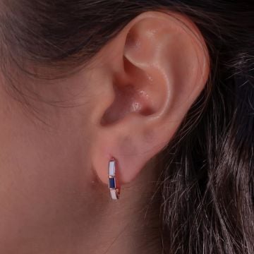 Mavi Baget Taşlı Rose Kaplama 925 Ayar Gümüş Halka Küpe