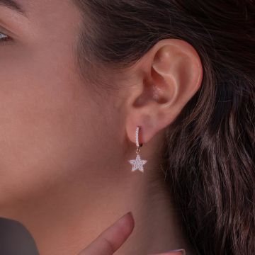 Yıldız Tasarımlı Rose Kaplama Sallantılı  925 Ayar Gümüş Küpe
