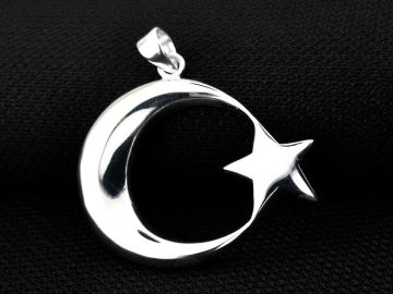 Büyük Boy Şanlı Ay Yıldızımız Tasarımlı 925 Ayar Gümüş Kolye Ucu