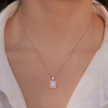 Baget Taşlı Rose Kaplama 925 Ayar Gümüş Kadın Kolye