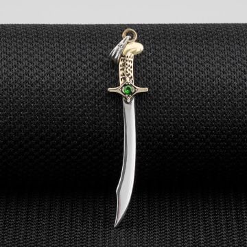 Osmanlı Kılıcı Yeşil Zirkon Taşlı Parlak Gümüş Kolye Ucu