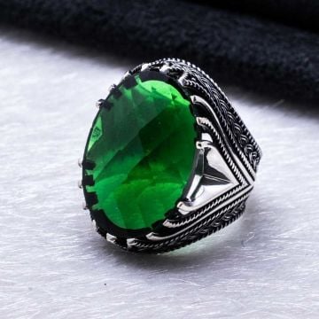 925 Ayar Gümüş Yeşil Zirkon Taşlı Yüzük