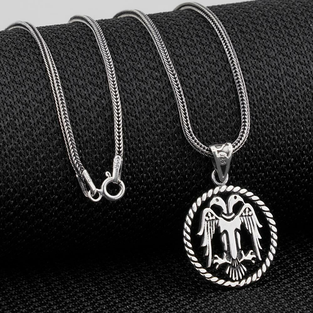 Çift Başlı Selçuklu Kartalı Motifli 925 Ayar Gümüş Kolye