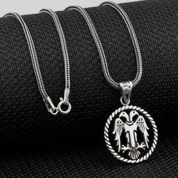Çift Başlı Selçuklu Kartalı Motifli 925 Ayar Gümüş Kolye