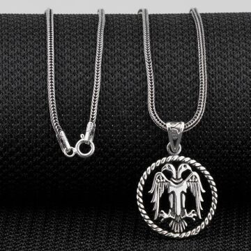 Çift Başlı Selçuklu Kartalı Motifli 925 Ayar Gümüş Kolye