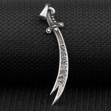 La Feta İlla Ali La Seyfe İlla Zülfikar Yazılı Zülfikar Kılıç Gümüş Kolye Ucu