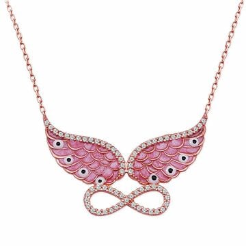 Pembe Melek Kanatlı Sonsuzluk Gümüş Kolye