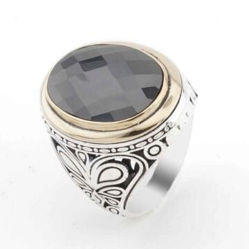 Siyah Zirkon Oval Taşlı Gümüş Erkek Yüzük