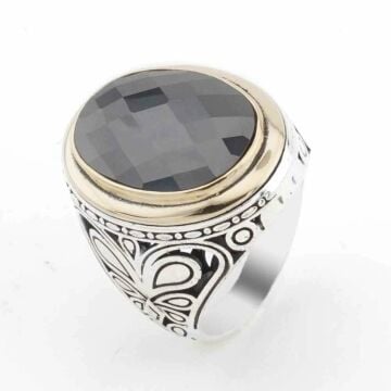 Siyah Zirkon Oval Taşlı Gümüş Erkek Yüzük