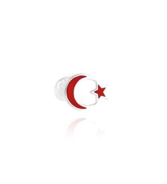 Ay Yıldız 925 Ayar Gümüş Rozet Yaka İğnesi