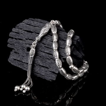 925 Ayar Gümüş Arpa Kesim Fizyon Tesbih Model 4