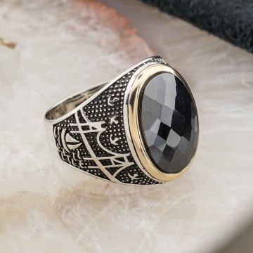 Siyah  Zirkon Taşlı İstanbul  Detaylı Gümüş  Yüzük