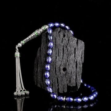 925 Ayar Gümüş Mine Püsküllü Renk Değiştiren Arpa Kesim His Taşı Tesbih