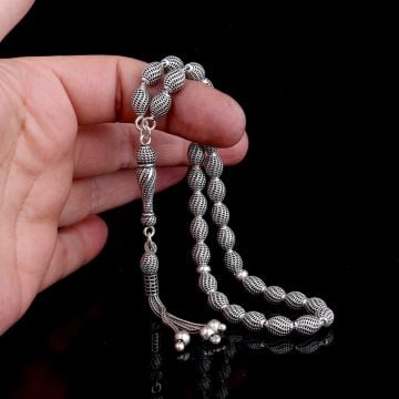 925 Ayar Gümüş Arpa Kesim Fizyon Tesbih Model 11