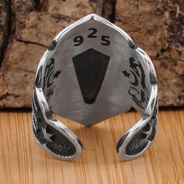 Bozkurt Tasarımlı Kayı Motifli 925 Ayar Gümüş Baş Parmak Zihgir Yüzüğü