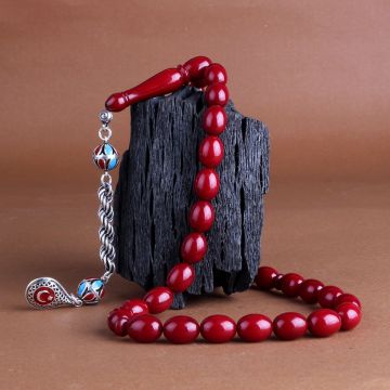 925 Ayar Gümüş Püsküllü Bordo Mavi Ateş Kehribar Ayyıldız Bileklik Kombini