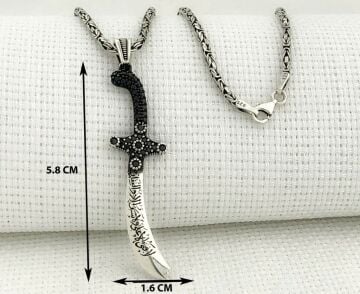 925 Ayar Gümüş La Feta İlla Ali La Seyfe İlla Yazılı Zülfikar Kral Zincir Kolye