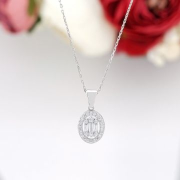 Oval Baget Zirkon Taşlı Gümüş Bayan Set