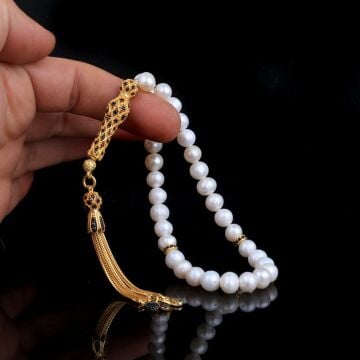 ALTIN KAPLAMA ZİRKON TAŞLI GÜMÜŞ SET İNCİ TAŞLI TESBİH
