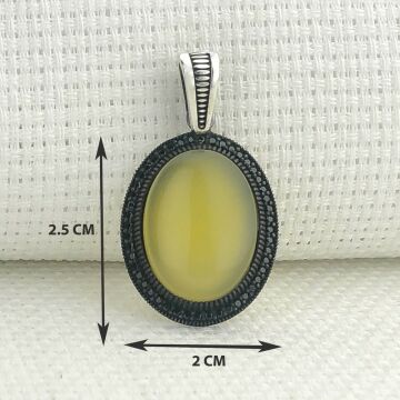 925 Ayar Sarı Akik Taşlı Gümüş Kolye Ucu