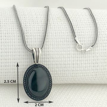 925 Ayar Gümüş Siyah Oniks Taşlı Gümüş Kolye