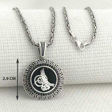 925 Ayar Gümüş Osmanlı Tuğralı Kral Zincir Kolye