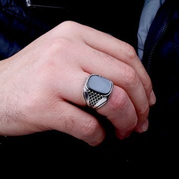 925 Ayar Gümüş Onix Taşlı Erkek Yüzük