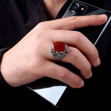 AKİK TAŞLI 925 AYAR GÜMÜŞ ERKEK YÜZÜK