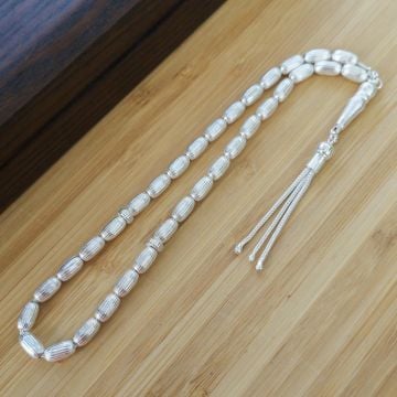 Kapsül Kesim Çizgili Gümüş Tesbih Model 1