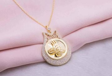925 Ayar Gümüş Altın Kaplama Tuğralı Lale Kolye Model 1