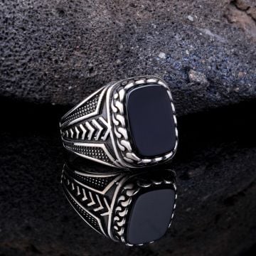 925 AYAR GÜMÜŞ ONIX TAŞLI ÖRGÜ MODEL YÜZÜK