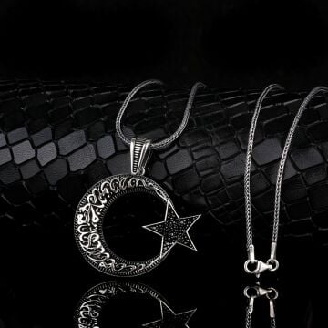 925 AYAR GÜMÜŞ KELİME-İ TEVHİD AY YILDIZ MODEL 2 MADALYON KOLYE