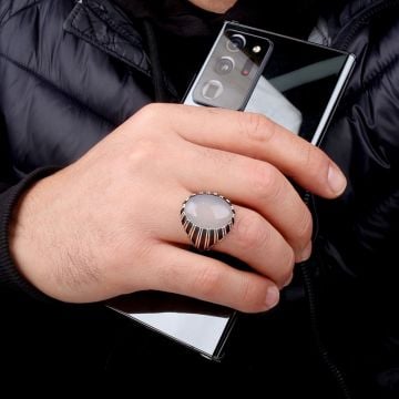 Ay Taşlı 925 Ayar Gümüş Erkek Yüzük