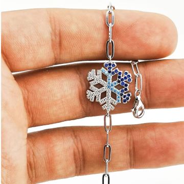 Renk Geçişli Kar Tanesi Tasarımlı 925 Ayar Gümüş Bileklik
