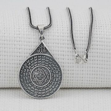 Mührü Süleyman ve Esmaül Hüsna Dua İşlemeli 925 Ayar Gümüş Kolye