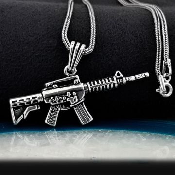 Tüfek Tasarımlı Kalın Zincirli 925 Ayar Gümüş Kolye