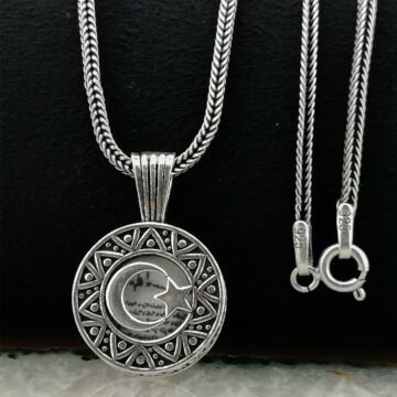 Ayyıldız Tasarımlı Cevşeni Kebir Dua Yazılı 925 Ayar Gümüş Kolye