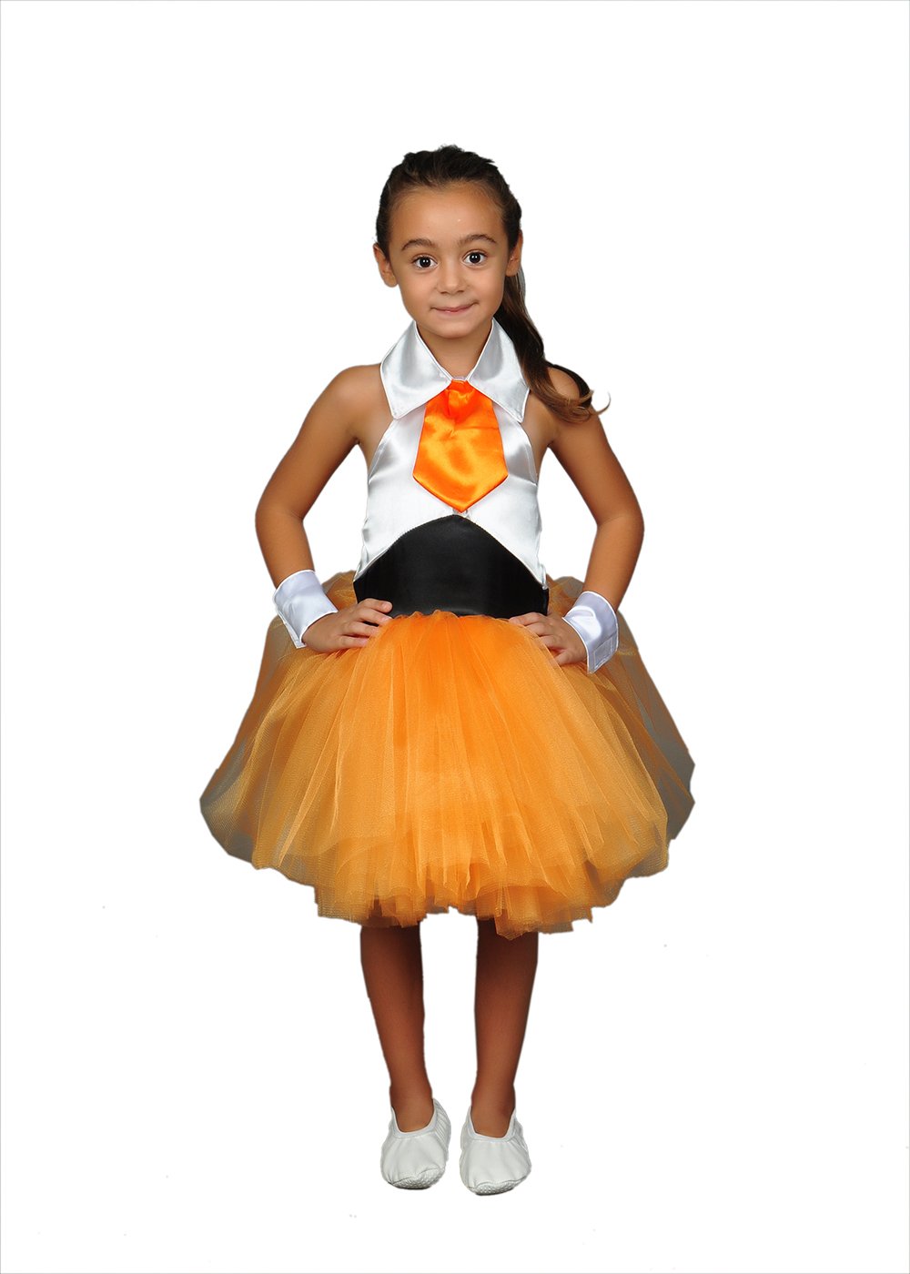 Kravatlı Turuncu Tütü Dans Kostümü, Kravat Detay Modern Dans Kostümü, Tütü Dans Kıyafeti