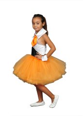 Kravatlı Turuncu Tütü Dans Kostümü, Kravat Detay Modern Dans Kostümü, Tütü Dans Kıyafeti
