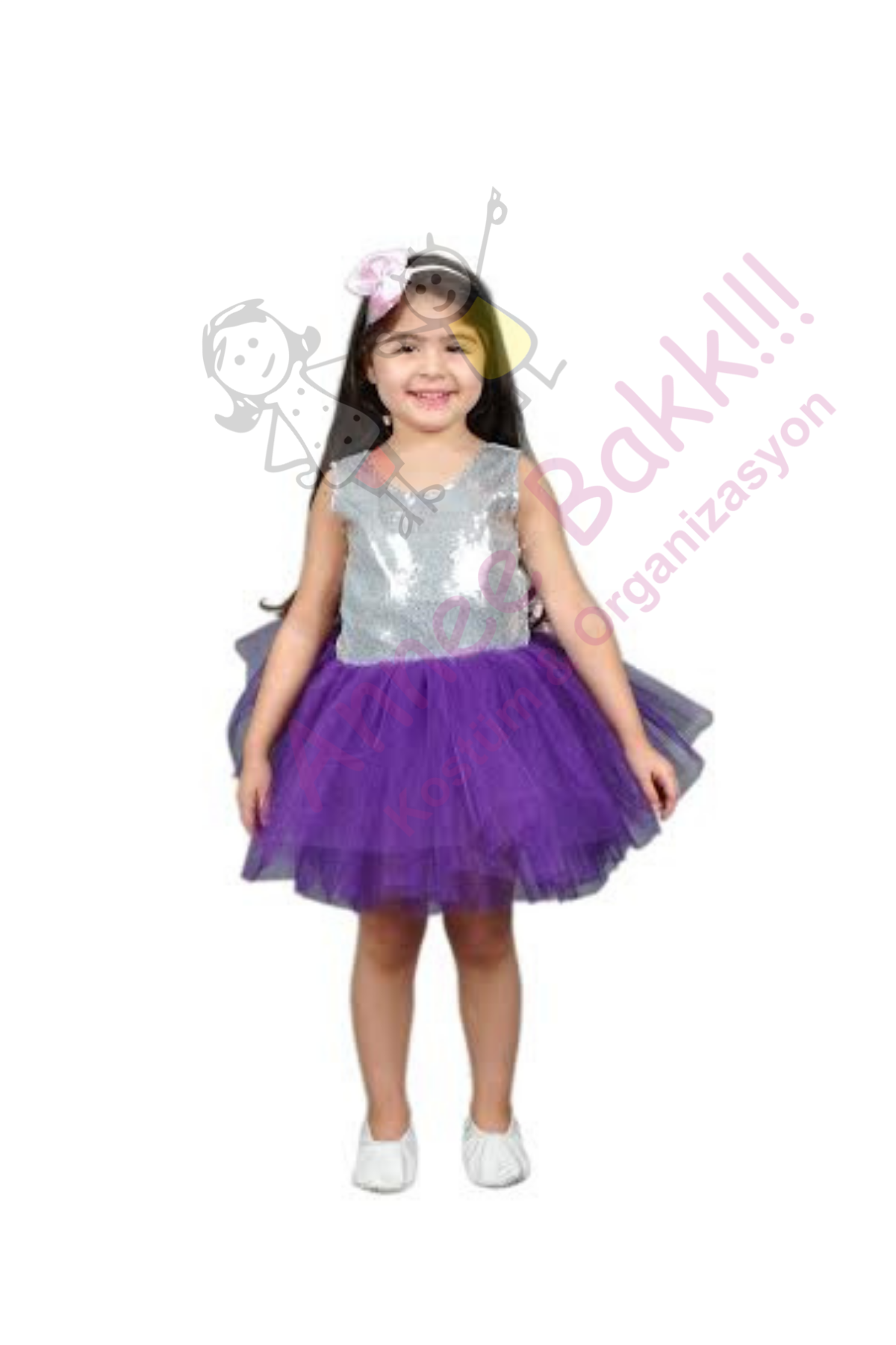 Lüx Tütü Elbise, Mor Renk Modern Dans Kostümü, Kız Çocuk Tütü Dans Kıyafeti