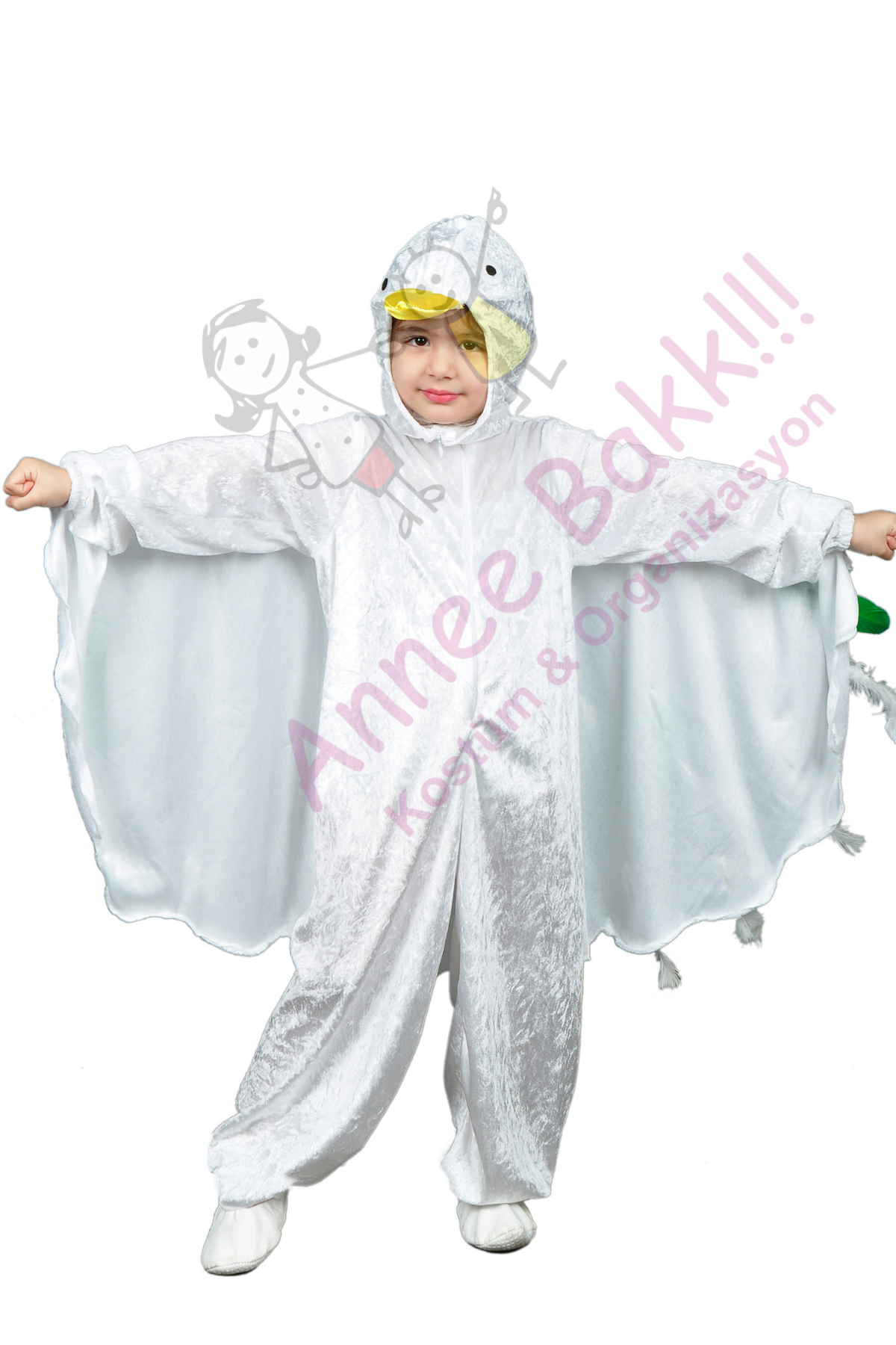 Çocuklar İçin Kuş Kostümü, Kadife Kumaş Beyaz Renk Kuş Kostümü, Hızlı Kargo