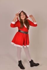 Kapüşonlu Noel Anne Çocuk Kostümü, Çocuklara Özel Yılbaşı Kıyafeti (Aynı Gün Kargo!)