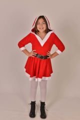 Kapüşonlu Noel Anne Çocuk Kostümü, Çocuklara Özel Yılbaşı Kıyafeti (Aynı Gün Kargo!)