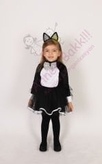 Siyah Renk Kedi Kız Kostümü, Kedi Kız Kıyafeti, Hayvan ve Doğa Kostümü