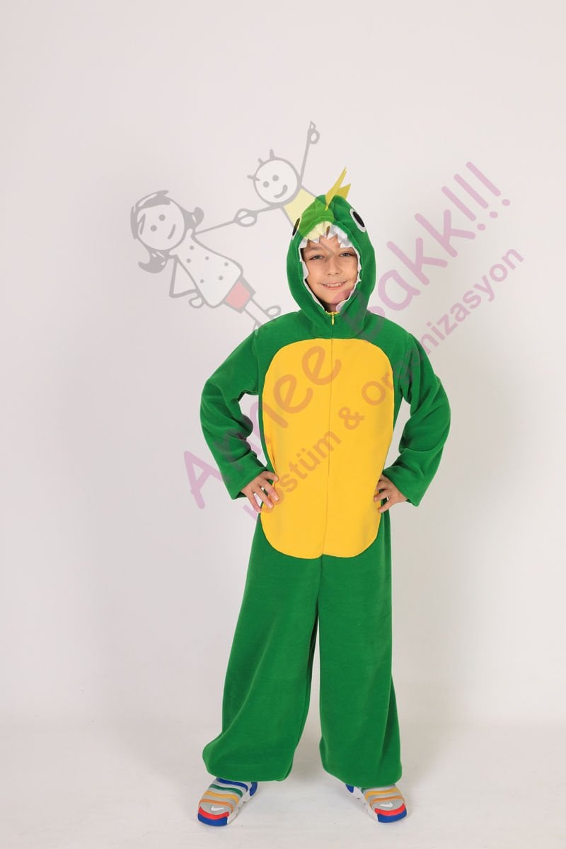 Polar Kumaş Dinozor Çocuk Kostümü, Yeşil Renk Dinozor Çocuk Kıyafeti, Hızlı Teslimat